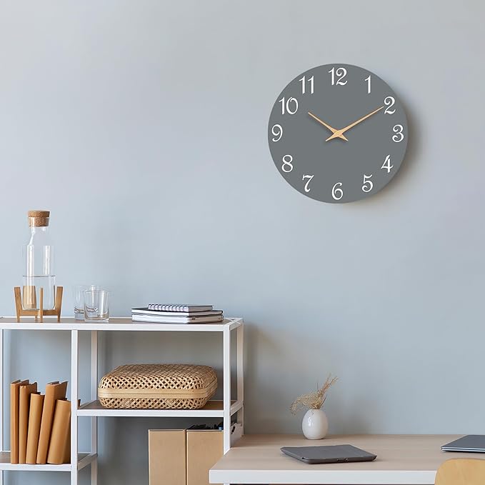 Wall Clock 14 Inch, Modern Wall Clocks Battery Operated, Silent Non Ticking Clock Decorative for Living Room, Office, Home, School (Gray)