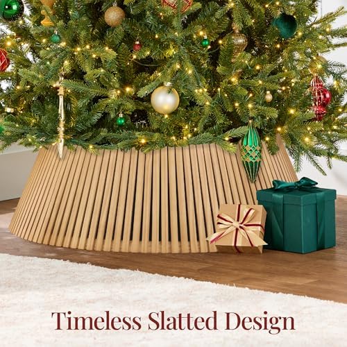Best Choice Products Christmas Tree Collar, Solid Wood Slatted Tree Skirt Holiday Accessory for Home - Natural - Image 3