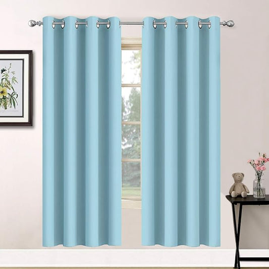 Yakamok Blackout Curtains for Bedroom,Grommet Thermal Insulated Room Darkening Curtains for Living Room, Set of 2 Panels (52 x 63Inch, Sky Blue)