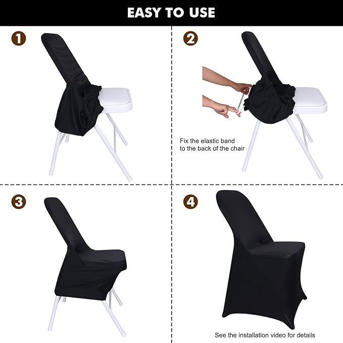 Fixwal 55 Pcs Black Folding Chair Cover, Spandex Stretch Covers Ideal for Wedding, Party, Dining, Business Meeting, Banquet, Universal Fitted Washable Slipcover