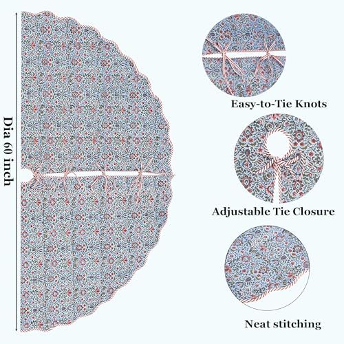Ridhi Airforce Blue Hand Block Print Cotton Christmas Tree Skirt 60 Inch - Image 3
