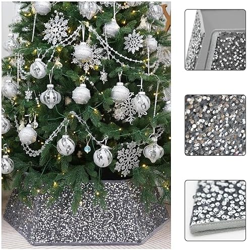 Silvergrey Christmas Tree Collar with Sparkling Sequins,Christmas Tree Collars for Atificial Trees, 33.5 Inch Christmas Tree Skirt, Xmas Tree Stand Base Cover,Holiday Home Decor Tree Ring(Large) - Image 4