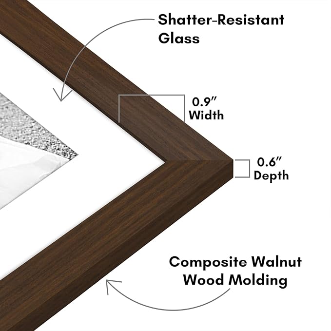 Americanflat Set of 7 Picture Frames with Shatter-Resistant Glass - Gallery Wall Frame Set with One 11x14, Two 8x10 and Four 5x7 Frames - Signature Collection - Walnut