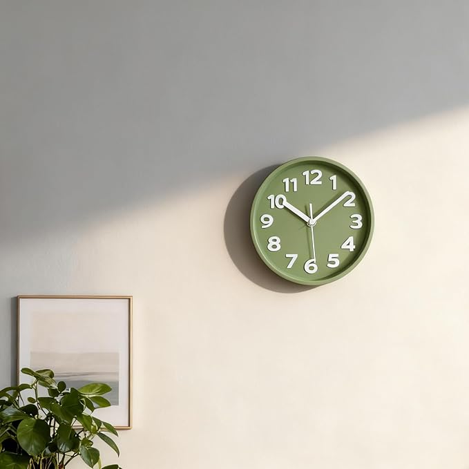 45MinST 8-Inch Green Modern Wall Clock ?€? Silent Non-Ticking, 3D Large Numbers, Accurate Timekeeping | Decorative Wall & Desk Clock with Stand for Living Room, Bedroom, Kitchen, or Office