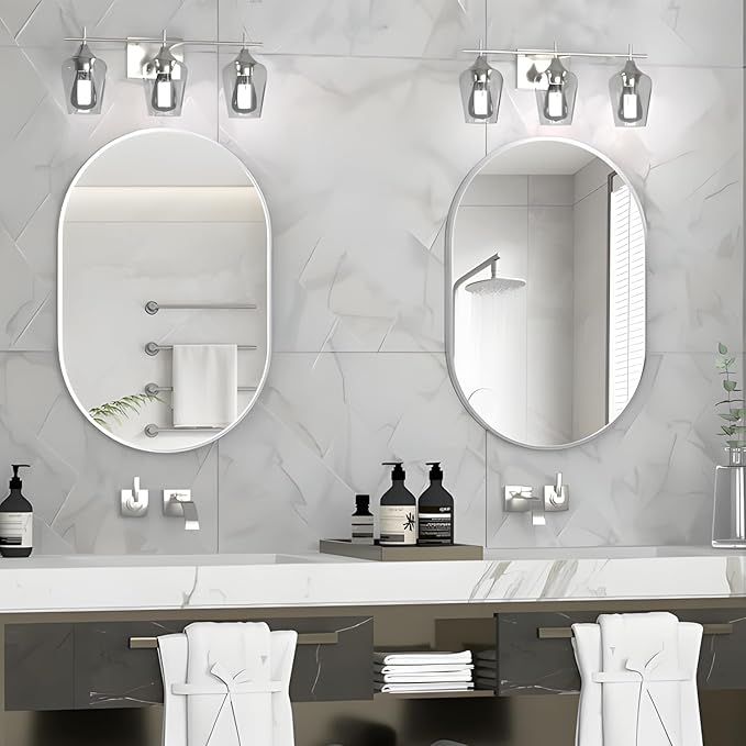 Oval Bathroom Mirror Wall Vanity Oval Mirrors, 20"x30" Silver Bathroom Mirrors for Over Sink Pill Mirrors Capsule Wall Mounted Mirror, Modern Mirror with Metal Frame for Wall Decor