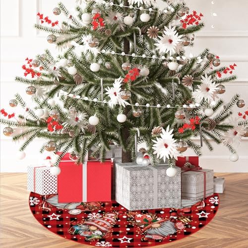 GAGEC Christmas Tree Skirt Red Buffalo Plaid Tree Skirt Glitter Gnomes Snowflake Xmas Winter Tree Skirt 48 Inch for Black Christmas Indoor Outdoor Decorations - Image 4