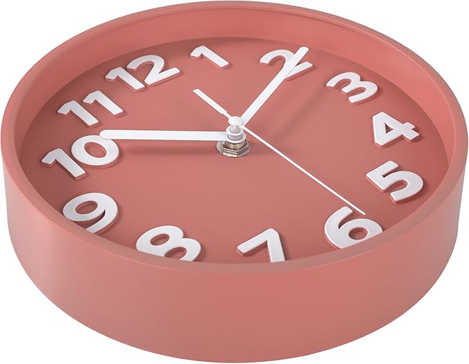 8-Inch Pink Modern Wall Clock ?€? Silent Non-Ticking, 3D Large Numbers, Accurate Timekeeping | Decorative Wall & Desk Clock with Stand for Living Room, Bedroom, Kitchen, or Office