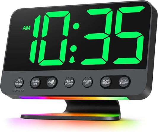 Odokee Digital Alarm Clocks for Bedrooms with Large Bold Number | Electric Desk Clock with Night Light & Brightness Dimmer - Loud Alarm for Heavy Sleepers with Adjustable Volume - Green by Odokee