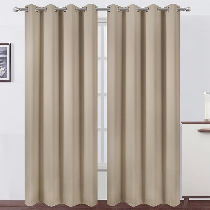 LEMOMO Blackout Curtains 52 x 90 inches Long Khaki Curtains Set of 2 Panels Thermal Insulated Room Darkening Curtains for Bedroom