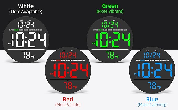 Digital Wall Clock with Large LED Display, Date, Temperature, Auto-Brightness | Small [PLUG-IN] Clock | Modern Electric Wall Clock for Bedroom, Classroom, Living Room, Home, Office, Farmhouse – White