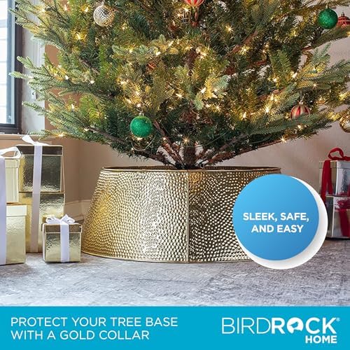 BIRDROCK HOME 4-Panel Hammered Metal Christmas Tree Collar - Stylish Holiday Tree Skirt Alternative - Durable Iron Construction Base Cover - Protects Tree Base from Pets - Easy Assembly - Gold - Image 4