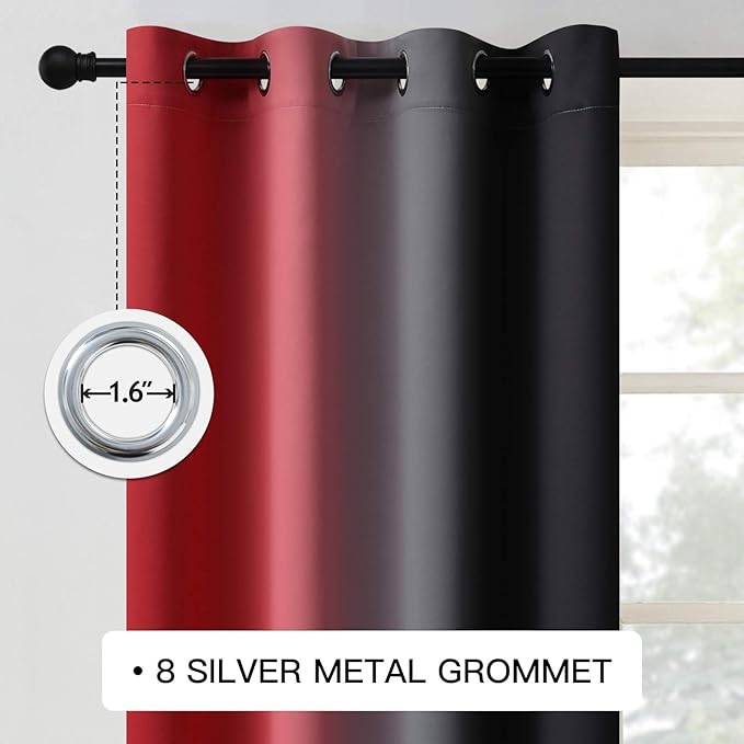 COSVIYA Grommet Ombre Room Darkening Curtains 54 inches Length for Kids Bedroom,Polyester Light Blocking Red and Black Gradient Window Drapes/Curtains for Living Room/Kitchen,2 Panels, 52x54 inches