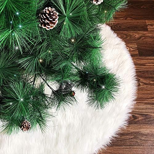Christmas Tree Skirt 24 inches Faux Fur Snowy White Xmas Large Tree Skirt Mat for Christmas Party Decorations - Image 3
