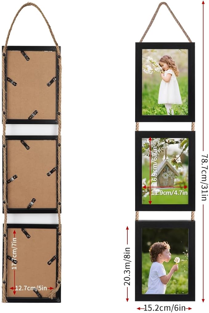 Lavezee 5x7 Picture Frames Collage Wall Decor, Black 6 Opening 5 by 7 Vertical Picture Frame for Wall Hanging, Multiple 5 x 7 Frames for Wedding Birthday Thanksgiving Mother's Day