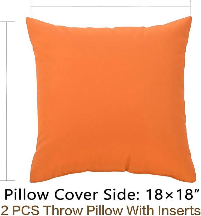 JMGBird Water-Resistant Outdoor Pillows Set of 2, 18x18 inch Durable Pure Orange Throw Pillows with Inserts for Patio Furniture