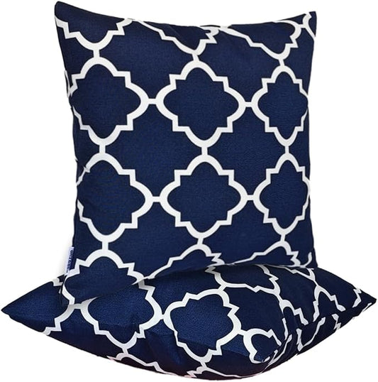 JMGBird Water-Resistant Outdoor Pillows Set of 2, 18x18 inch Durable Navy Blue Grid Pattern Throw Pillows with Inserts for Patio Furniture