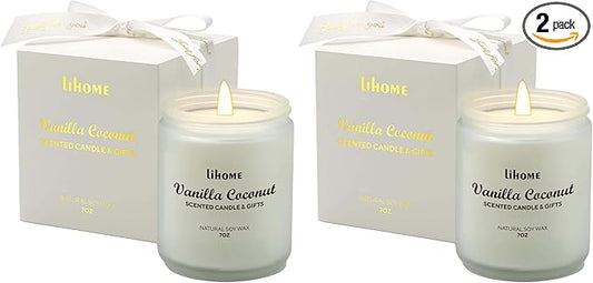 Candles Gifts for Women - Natural Soy Wax Candle for Home Scented Perfect for Christmas, Birthday, Mother's Day, Vanilla Coconut Candles (Pack of 2)