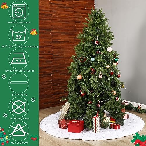 Libima 70 Inches Large Christmas Tree Skirt Faux Fur Xmas Tree Skirt White Plush Velvet with Silver Sequins Snowflakes for Xmas Decorations Merry Christmas Party Winter Home Holiday Ornaments - Image 3