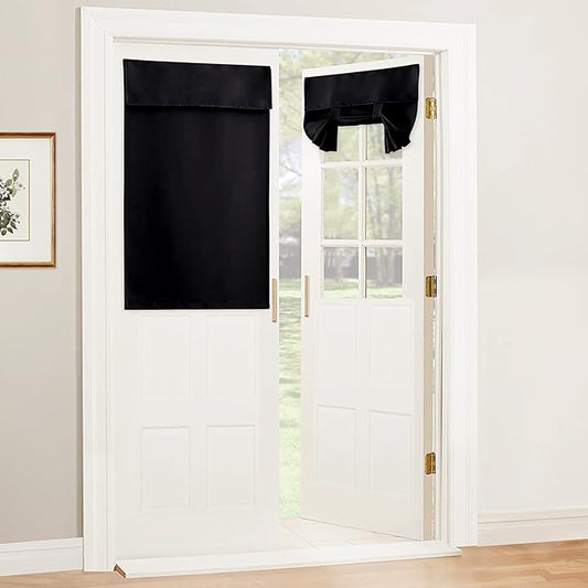 RYB HOME Blackout French Door Curtain - Privacy Thermal Insulated Window Shades for Patio Kitchen Front Entry Back Door Glass Window, Self Adhesive No Drill, 1 Panel, 30" W x 40" L, Black