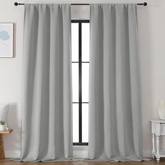 Simplebrand Silver Grey Blackout Curtains for Bedroom 96 Inches Long 2 Panels, Solid Thermal Insulated, Energy Saving Living Room Window Treatment Curtains Blackout Drapes, W50 x L96 Inch, Silver Grey