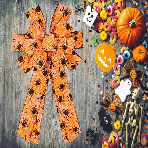 2PCS Halloween Bows for Wreath Large Halloween Bow with Spider Web Pattern - Image 5