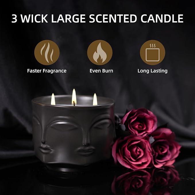 Viyffo 20oz Large Black Funny Scented Candle for Men – Vanilla & Amber Oud, 3 Wick Non Toxic Soy Candle, Matte Ceramic Jar, Luxury Home Fragrance, Elegant Winter Décor & Premium Birthday Gift