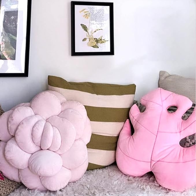 Green Philosophy Co. Monstera Deliciosa Leaf Pillow - Paradise Pink