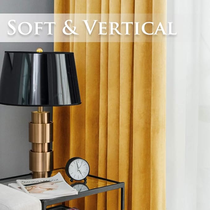StangH Nursery Velvet Curtains 108 inches - Extra Long Room Darkening Large Window Drapes Soft Smooth Sound Lower Privacy Panels for Kids Bedroom/Palyroom, Warm Gold, 52 x 108 inches, 1 Pair