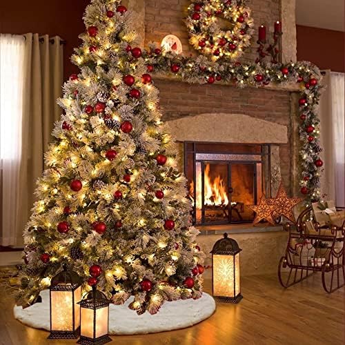 Christmas Tree Skirt 60 inch Large Snow White Soft Faux Fur Skirt with Golden Sequin Snow Flakes Xmas Holiday Home Party Decorations - Image 6