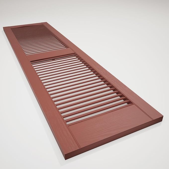 Ekena Millwork Lifetime Vinyl LL1S12X03900RD Standard Cathedral Top Center Mullion, Open Louver Vinyl Shutters, w/Installation Shutter-Lok's & Matching Screws (Per Pair), 12"W x 39"H, Burgundy Red
