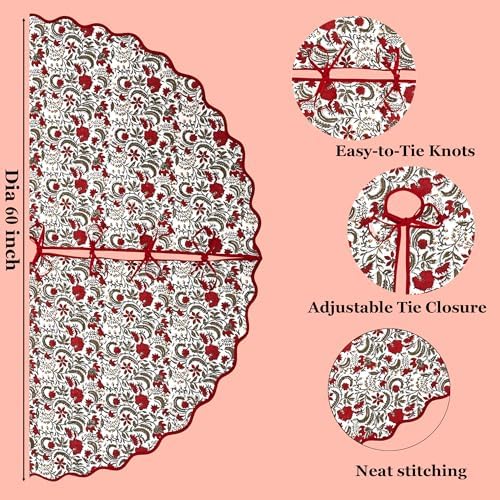 Ridhi Prune Red Hand Block Print Cotton Christmas Tree Skirt 70 Inch - Image 2