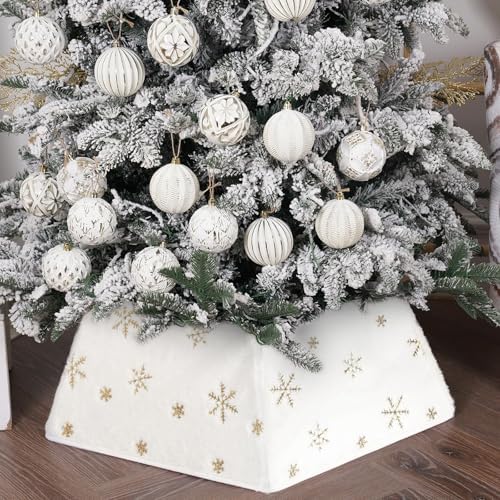 Christmas Tree Collars for Atificial Trees, 24 Inch Snowflake Christmas Skirt, Base Cover,Holiday Home Decor Ring (Snow White, Medium) by SunshineDecor