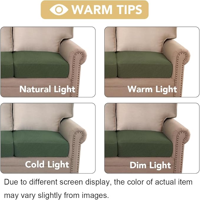 H.VERSAILTEX Super Stretch Individual Seat Cushion Covers - Sofa & Couch Cushion Slipcover Sets - Thick Jacquard Textured Twill Fabric (3 Piece XL Sofa Cushion Covers, Bronze Green)