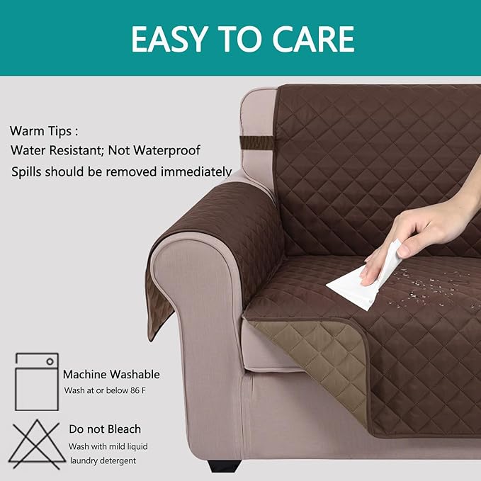 U-NICE HOME Recliner Chair Covers Reversible Chair Cover Pet Covers for Dogs with Elastic Straps Water Resistant Diamond Quilted (23''Armchair, Chocolate/Taupe)