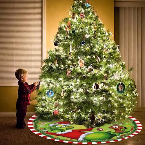 48 Inch Christmas Tree Skirt - Soft and Funny Farmhouse Christmas Tree Collar with Red & Green Trim Decor Xmas Holiday Decoration (Style A) - Image 6