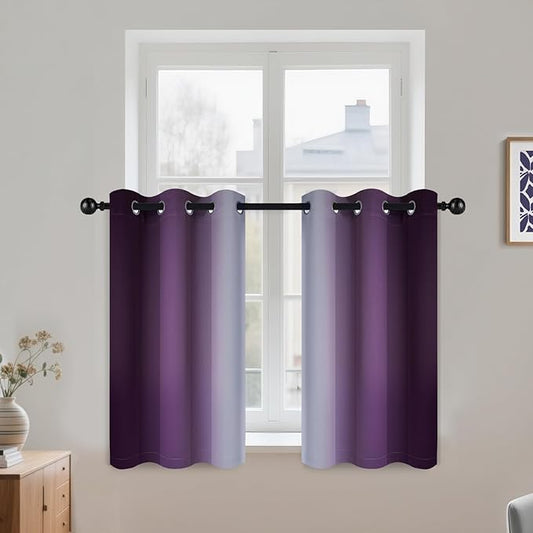 COSVIYA Grommet Ombre Room Darkening Curtains 36 inch Length, Purple and Greyish White Gradient Drapes Light Blocking Insulated Thermal Window Curtains for Bedroom/Living Room,2 Panels,42x36 inches