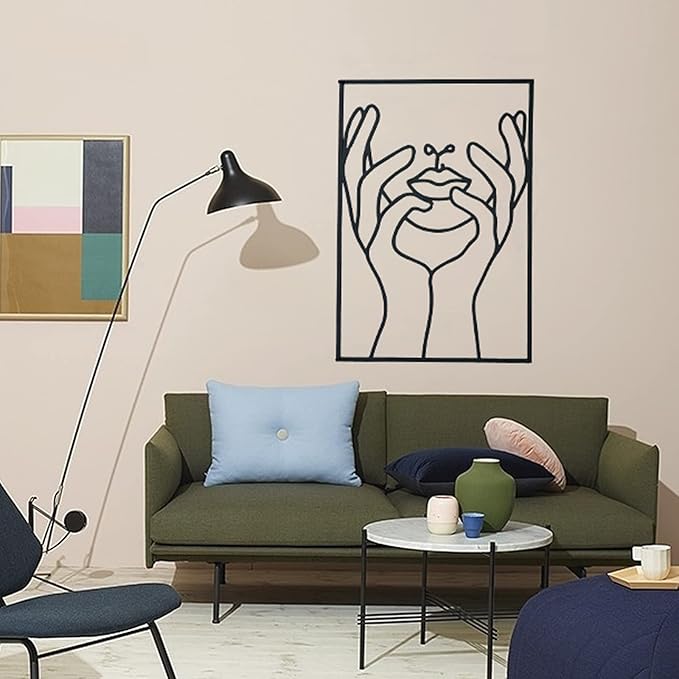 Glamativity 4 Pack Black Wall Art Décor, Minimalist Décor Single Line Art Wall Décor, Real Metal Wall Art, Woman's Body Shape Abstract Wall Art, for Kitchen Bedroom Living Room