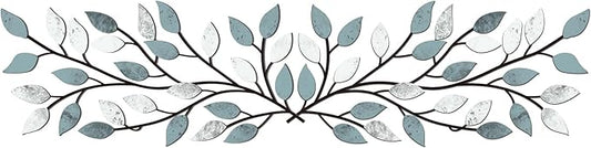 Hotop 2 Pieces Metal Tree Leaf Wall Decor Vine Olive Branch Leaf Wall Art Wrought Iron Scroll Sculptures Above the Bed, Living Room, Outdoor Decoration(Fresh Style,Fresh Color)