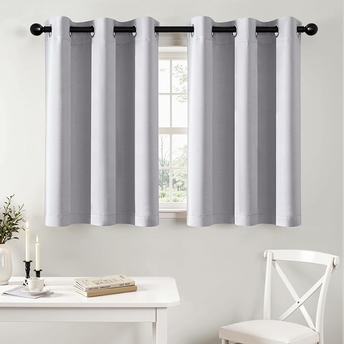 MIULEE Greyish White Blackout Curtains for Bedroom Living Room 36 Inches Long 2 Panels, Thermal Insulated Room Darkening Drapes Grommet Noise Reducing Light Blocking Window Treatments 40x36 Inch