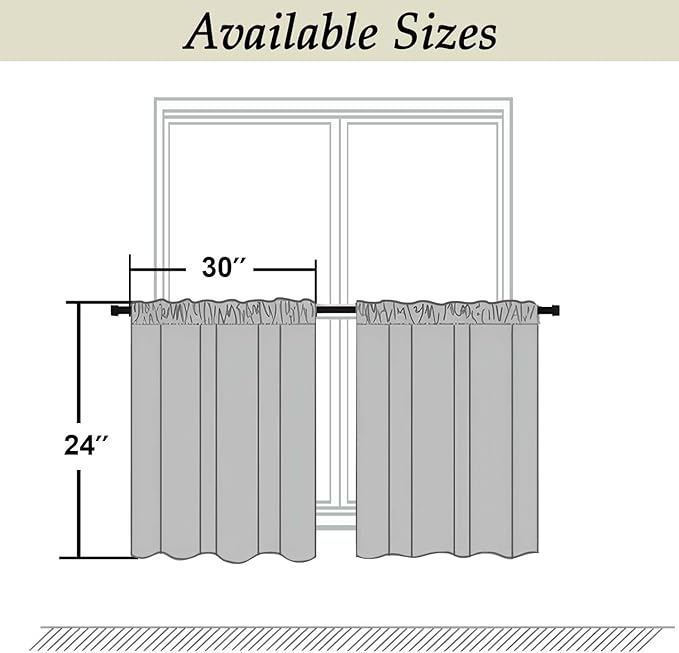 Simplebrand Ava Taupe Short 24 Inches Blackout Curtain 2 Panels Set, Half Window Rod Pocket Privacy Curtain Tiers for Kitchen, Curtains Blackout for Bathroom Shades, W30 x L24 Inch, Taupe