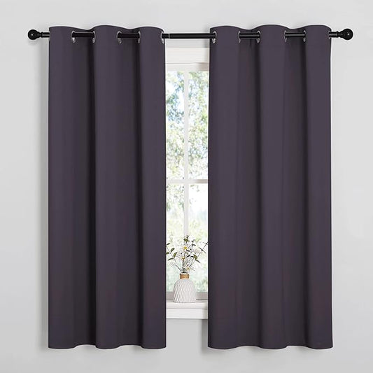 NICETOWN Greyish Purple Blackout Curtains 54 inches Length for Cafe, 2 Panels, 34" Wide, Thermal Insulated Decoration Drapes for Small Window