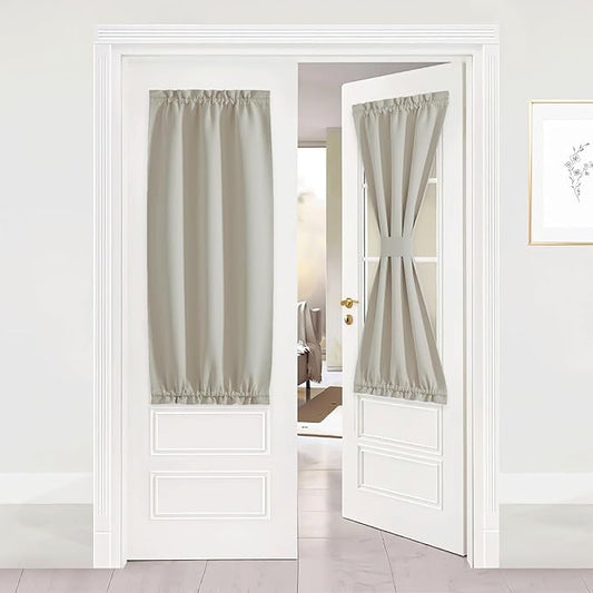 NICETOWN 50 inches Long Curtains with Tieback for Living Room Window, Thermal Insaulted Door Shade for Kitchen Front Back Glass Classroom, 1 Panel Door Blind, 25 inches Wide, Natural