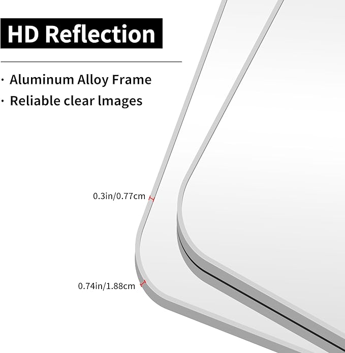 Silver Bathroom Mirror, 72 x 30 Inch Large Rectangle Mirror, Rectangular Vanity Mirror Aluminum Metal Frame, Rounded Corner Wall Mirror for Living Room Bedroom Entryway Horizontal/Vertical