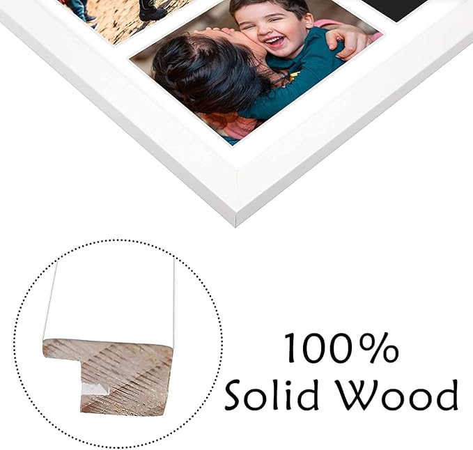 Golden State Art, Set of 6, 12x24 White Wood Picture Frame - White Mat for 8x10 And 5x7 Photos - Tempered Glass, Sawtooth Hanger, Swivel Tabs - Wall Mounting - Great for Gift