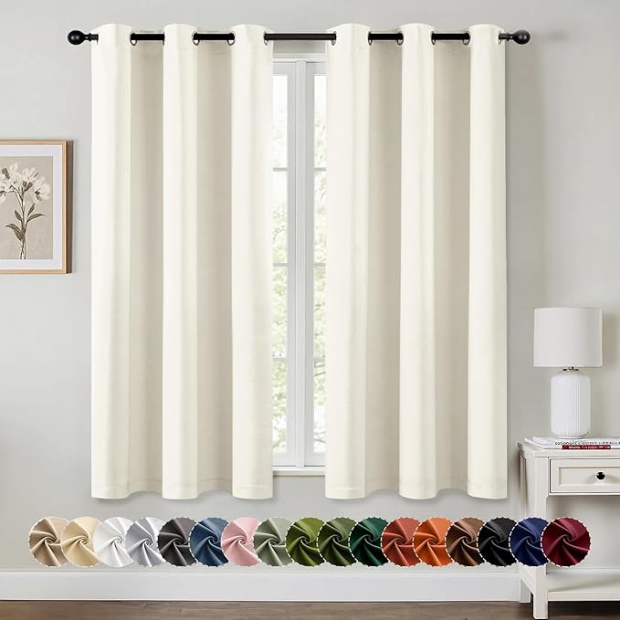 MIULEE Cream Blackout Curtains for Bedroom Living Room 63 Inches Long 2 Panels, Thermal Insulated Room Darkening Drapes Grommet Noise Reducing Light Blocking Window Treatments 40x63 Inch