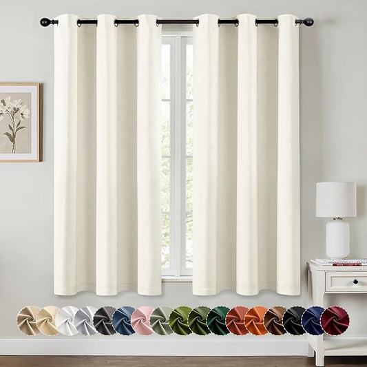 MIULEE Cream Blackout Curtains for Bedroom Living Room 45 Inches Long 2 Panels, Thermal Insulated Room Darkening Drapes Grommet Noise Reducing Light Blocking Window Treatments 40x45 Inch
