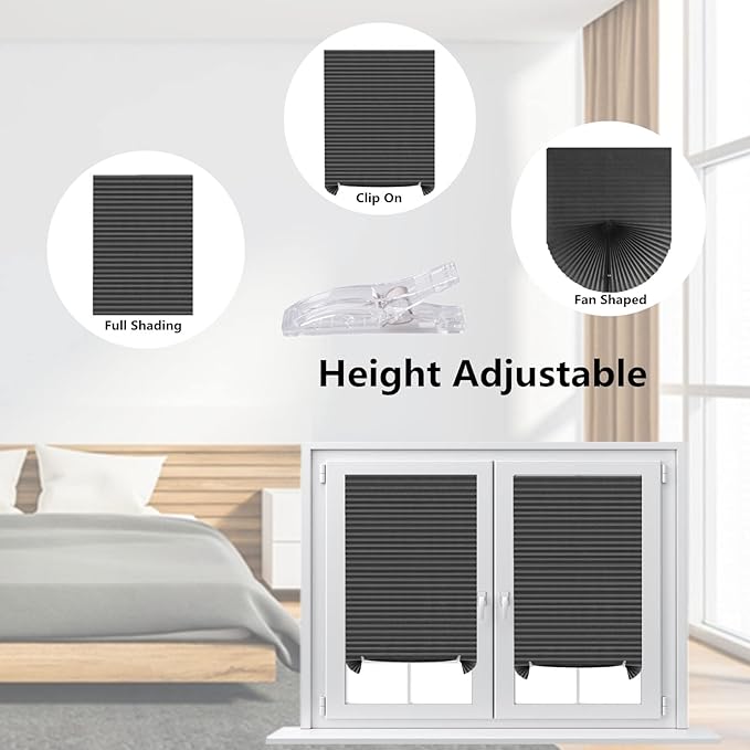 Window Blinds Cordless Blackout No Drill Cut to Size Clip On Stick On Self Adhesive Temporary Blinds Pleated Paper Blinds for Windows Doors Shades for Home Nursery Bedroom Kitchen Bathroom