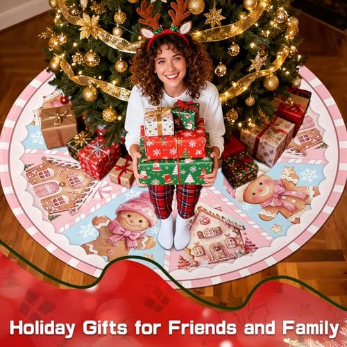 Pink Christmas 48in Tree Skirt, Christmas Tree Decor - Image 3