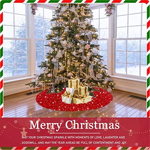 Christmas Tree Skirt Red 36 Inch Round Velour Tree Skirt Sparkle Sequins Xmas Tree Mat Vintage Farmhouse Tree Floor Base Christmas Decorations for Artificial Tree Wedding Party Outdoor Decoration - Image 6