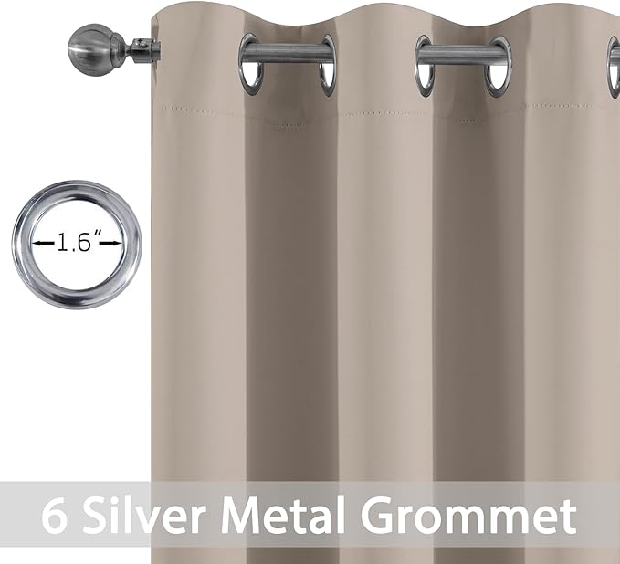 Yakamok Room Darkening Natural Blackout Curtains Thermal Insulated Grommet Curtain Panels for Bedroom, 38W x 72L, Natural, 2 Panels